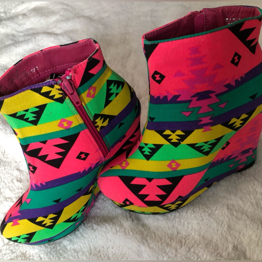 Fun & Funky Neon Wedge Booties
